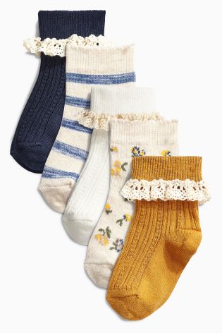 Navy Pretty Frill Socks Five Pack (Younger Girls)